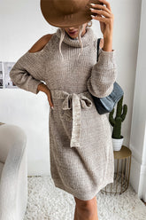 Rollkragenpulloverkleid mit kalten Schultern